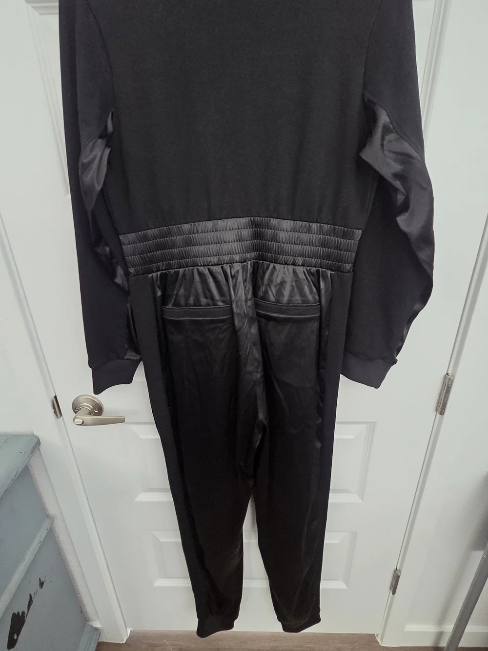 AKIRA Black Zip-Front Satin-Trim Jumpsuit